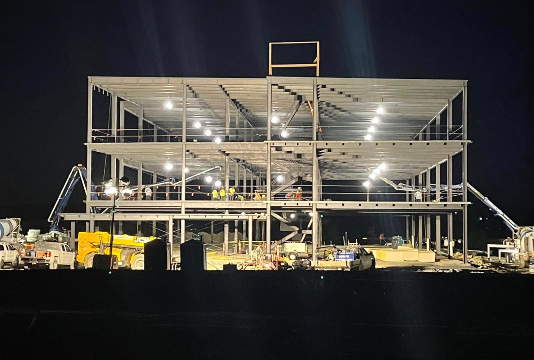 Night pour on a steel structure — concrete work by Williams Concrete Services in Middle Tennessee