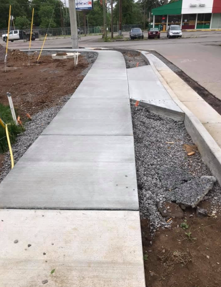 Public sidewalk and curb tie-in — concrete work by Williams Concrete Services in Middle Tennessee