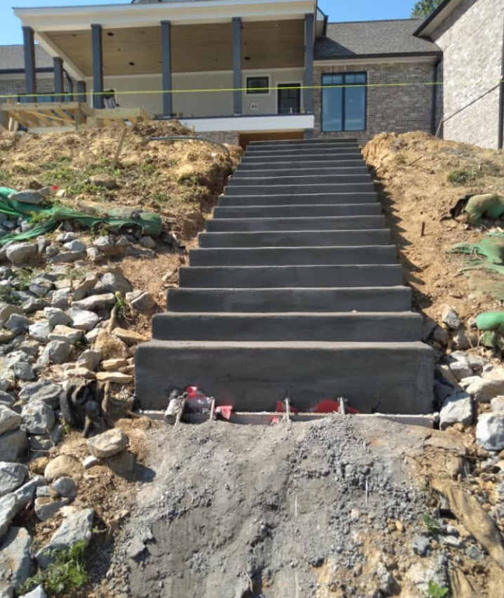 Poured concrete steps on a sloped Middle Tennessee lot